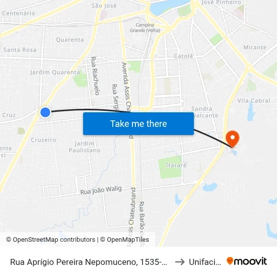 Rua Aprígio Pereira Nepomuceno, 1535-1593 to Unifacisa map