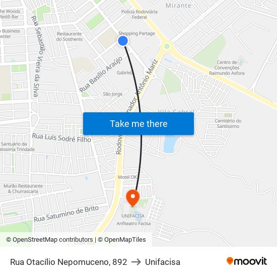 Rua Otacílio Nepomuceno, 892 to Unifacisa map