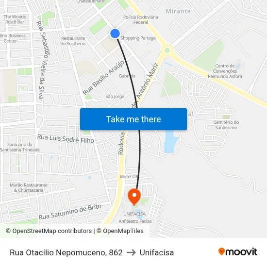 Rua Otacílio Nepomuceno, 862 to Unifacisa map
