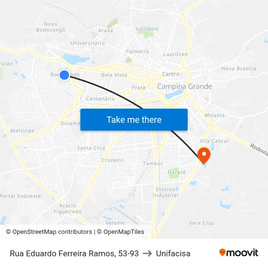 Rua Eduardo Ferreira Ramos, 53-93 to Unifacisa map