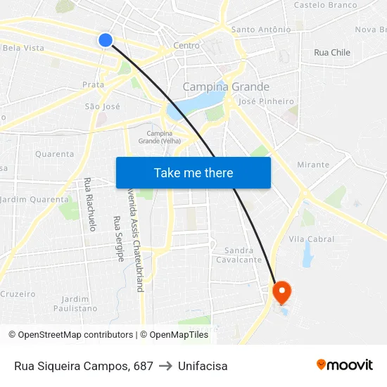 Rua Siqueira Campos, 687 to Unifacisa map