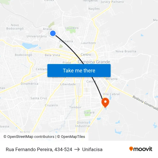 Rua Fernando Pereira, 434-524 to Unifacisa map