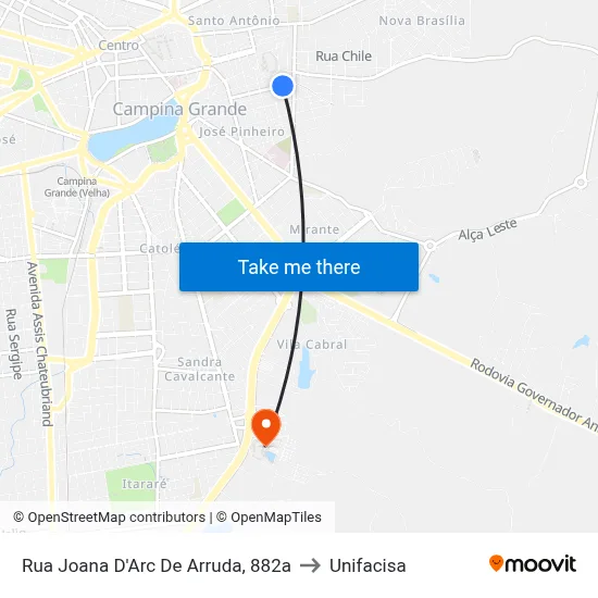 Rua Joana D'Arc De Arruda, 882a to Unifacisa map