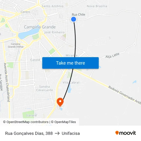 Rua Gonçalves Dias, 388 to Unifacisa map