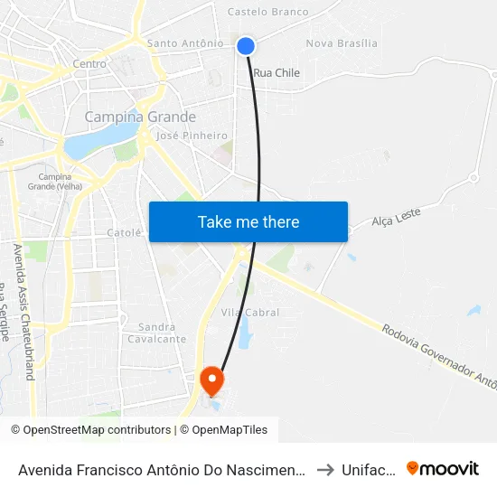 Avenida Francisco Antônio Do Nascimento, 954 to Unifacisa map
