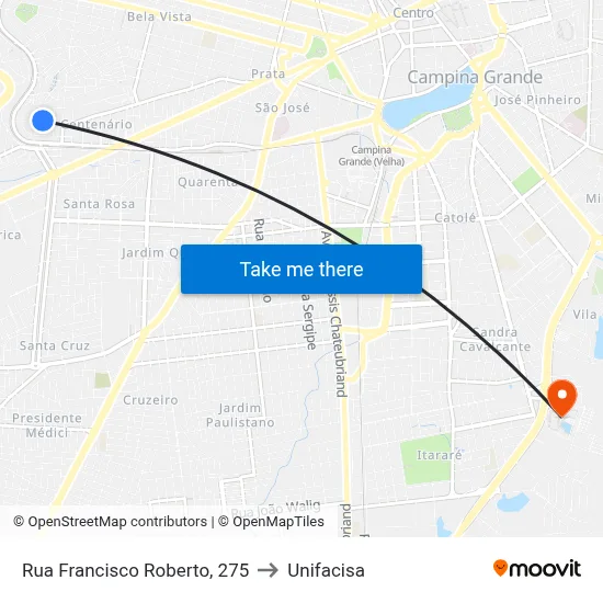 Rua Francisco Roberto, 275 to Unifacisa map