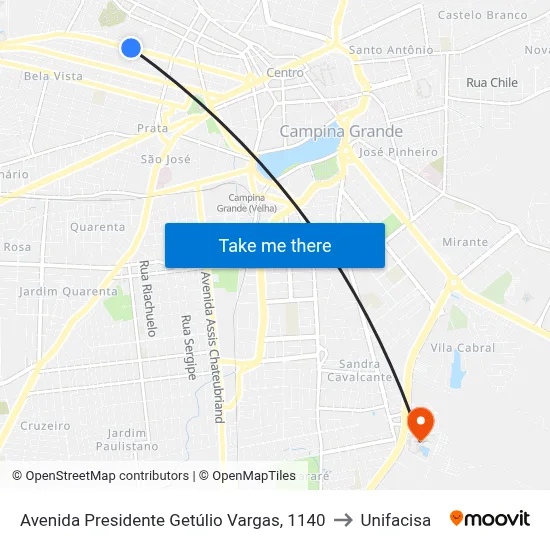 Avenida Presidente Getúlio Vargas, 1140 to Unifacisa map