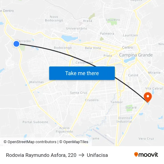 Rodovia Raymundo Asfora, 220 to Unifacisa map