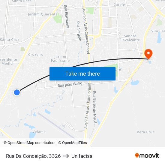 Rua Da Conceição, 3326 to Unifacisa map