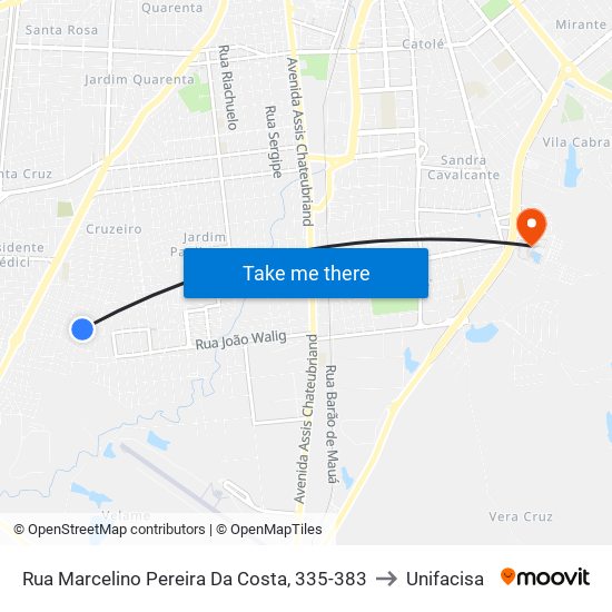 Rua Marcelino Pereira Da Costa, 335-383 to Unifacisa map