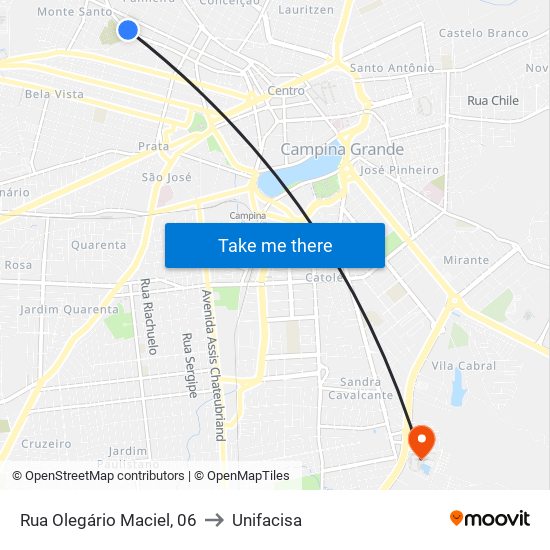 Rua Olegário Maciel, 06 to Unifacisa map