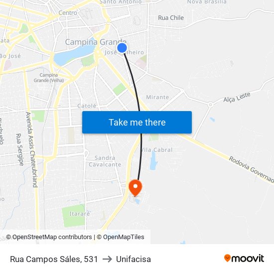 Rua Campos Sáles, 531 to Unifacisa map