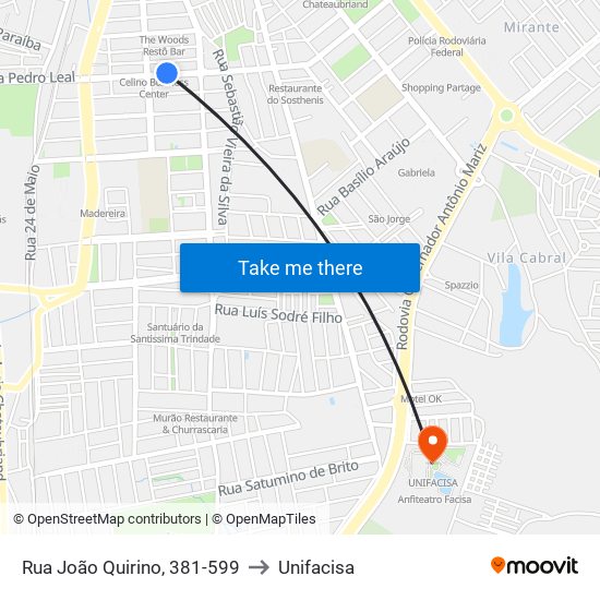 Rua João Quirino, 381-599 to Unifacisa map