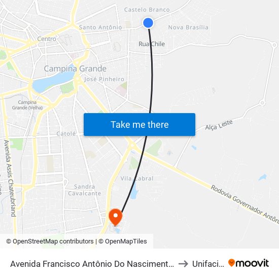 Avenida Francisco Antônio Do Nascimento, 249 to Unifacisa map