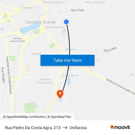 Rua Pedro Da Costa Agra, 213 to Unifacisa map