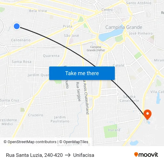 Rua Santa Luzia, 240-420 to Unifacisa map