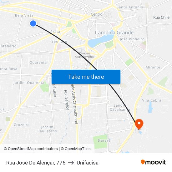 Rua José De Alençar, 775 to Unifacisa map