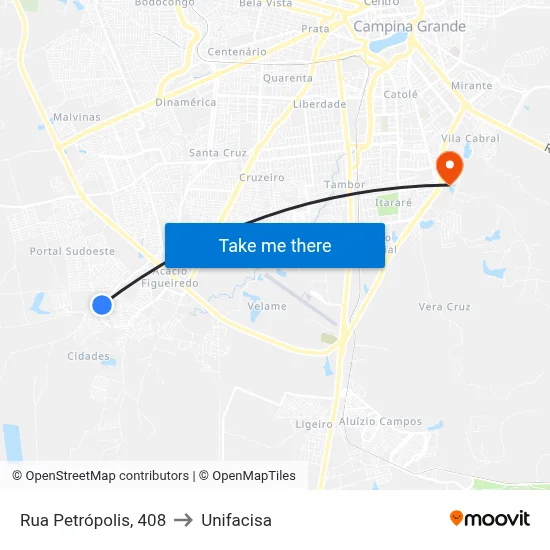 Rua Petrópolis, 408 to Unifacisa map