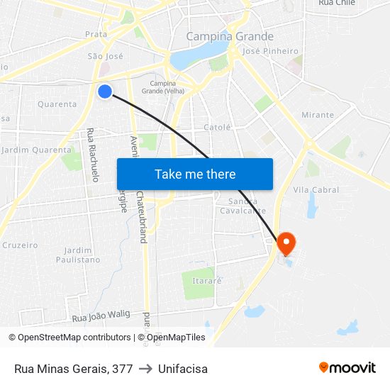 Rua Minas Gerais, 377 to Unifacisa map