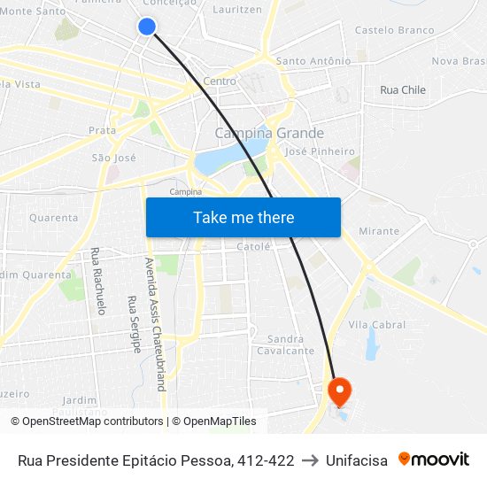 Rua Presidente Epitácio Pessoa, 412-422 to Unifacisa map