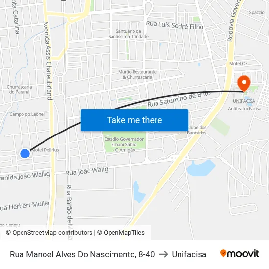 Rua Manoel Alves Do Nascimento, 8-40 to Unifacisa map