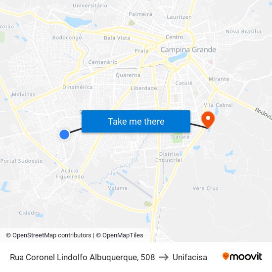 Rua Coronel Lindolfo Albuquerque, 508 to Unifacisa map
