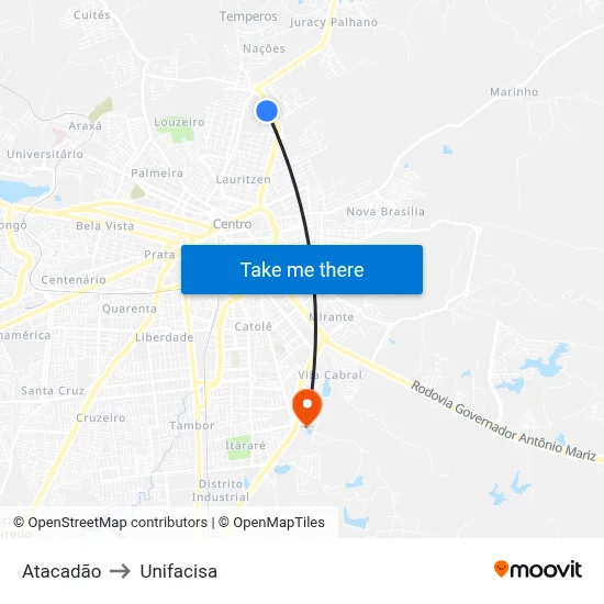 Atacadão to Unifacisa map
