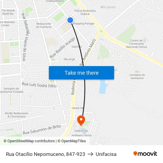 Rua Otacílio Nepomuceno, 847-923 to Unifacisa map