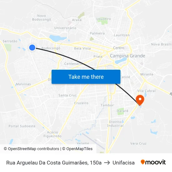 Rua Arguelau Da Costa Guimarães, 150a to Unifacisa map