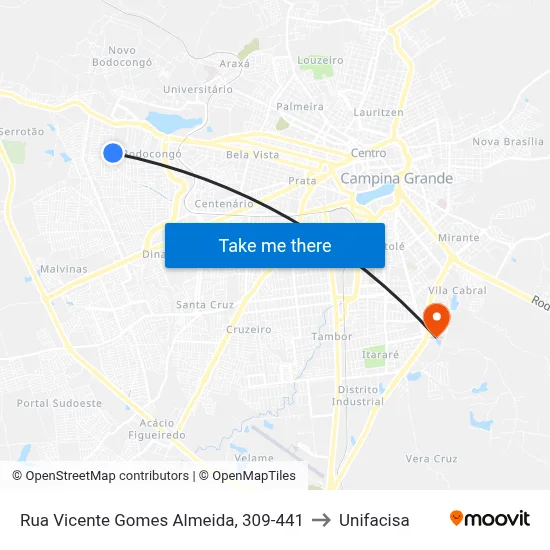 Rua Vicente Gomes Almeida, 309-441 to Unifacisa map