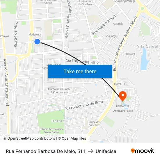 Rua Fernando Barbosa De Melo, 511 to Unifacisa map
