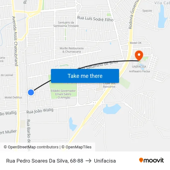 Rua Pedro Soares Da Silva, 68-88 to Unifacisa map