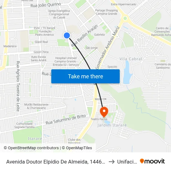 Avenida Doutor Elpídio De Almeida, 1446-1514 to Unifacisa map