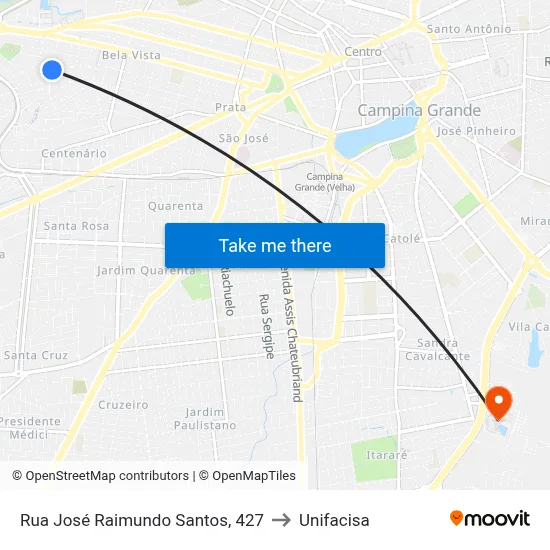 Rua José Raimundo Santos, 427 to Unifacisa map