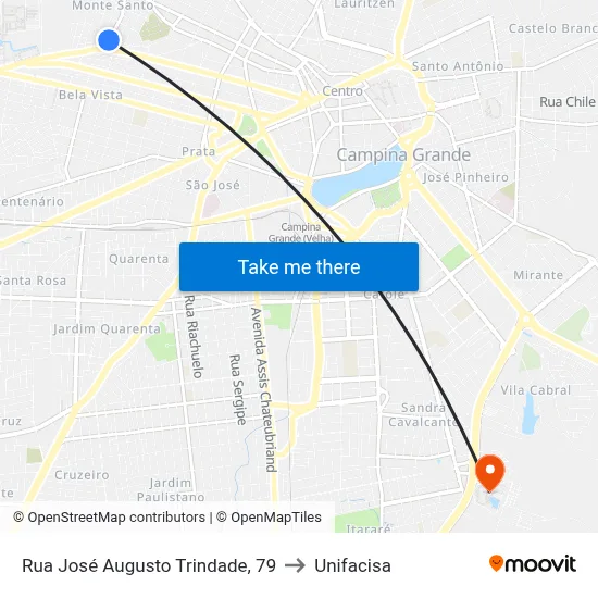 Rua José Augusto Trindade, 79 to Unifacisa map