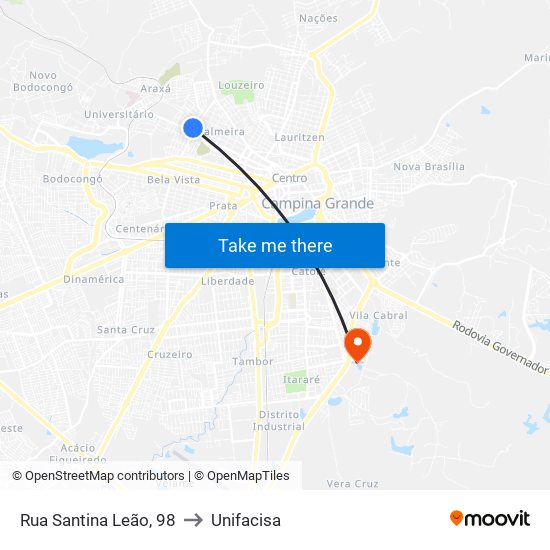 Rua Santina Leão, 98 to Unifacisa map