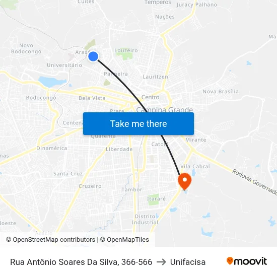 Rua Antônio Soares Da Silva, 366-566 to Unifacisa map