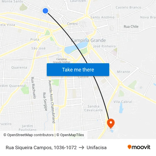 Rua Siqueira Campos, 1036-1072 to Unifacisa map