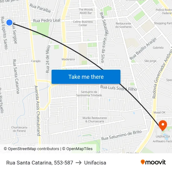 Rua Santa Catarina, 553-587 to Unifacisa map