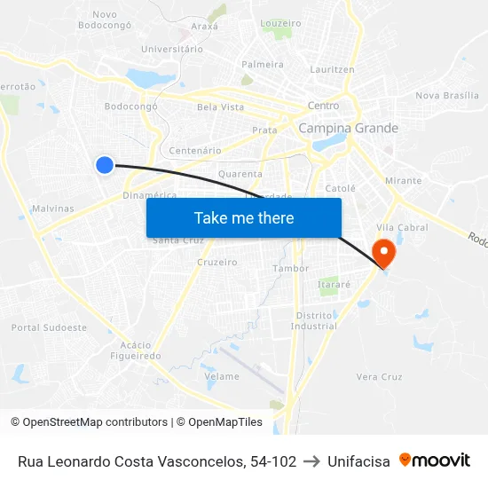 Rua Leonardo Costa Vasconcelos, 54-102 to Unifacisa map