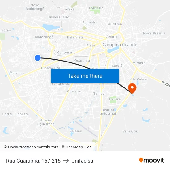 Rua Guarabira, 167-215 to Unifacisa map