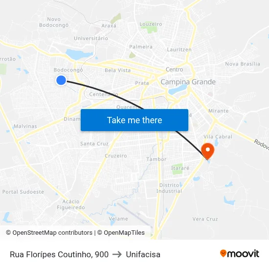 Rua Florípes Coutinho, 900 to Unifacisa map