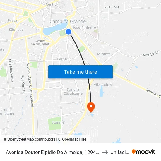 Avenida Doutor Elpídio De Almeida, 1294-1362 to Unifacisa map