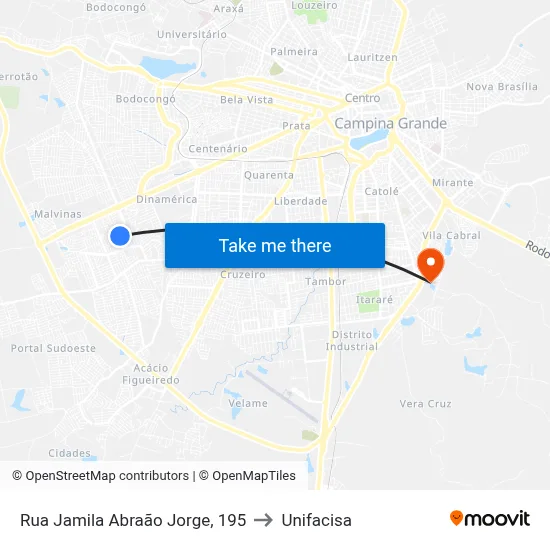 Rua Jamila Abraão Jorge, 195 to Unifacisa map