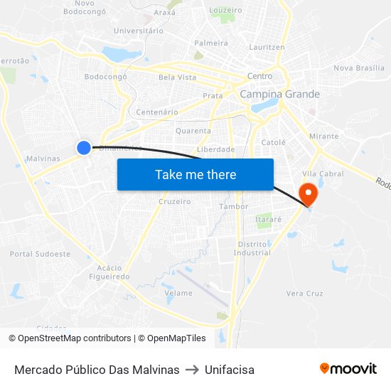 Mercado Público Das Malvinas to Unifacisa map