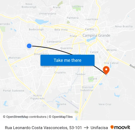 Rua Leonardo Costa Vasconcelos, 53-101 to Unifacisa map