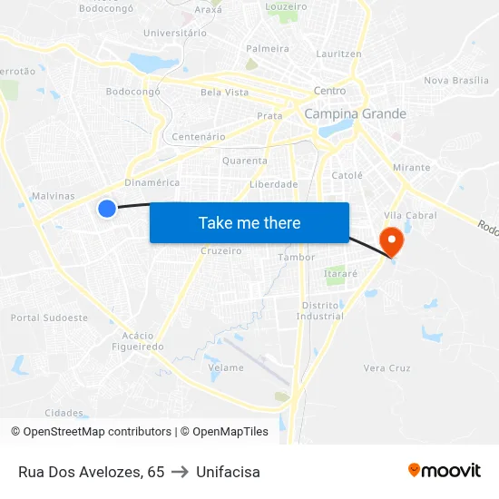 Rua Dos Avelozes, 65 to Unifacisa map