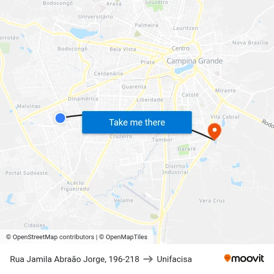Rua Jamila Abraão Jorge, 196-218 to Unifacisa map