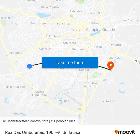Rua Das Umburanas, 190 to Unifacisa map