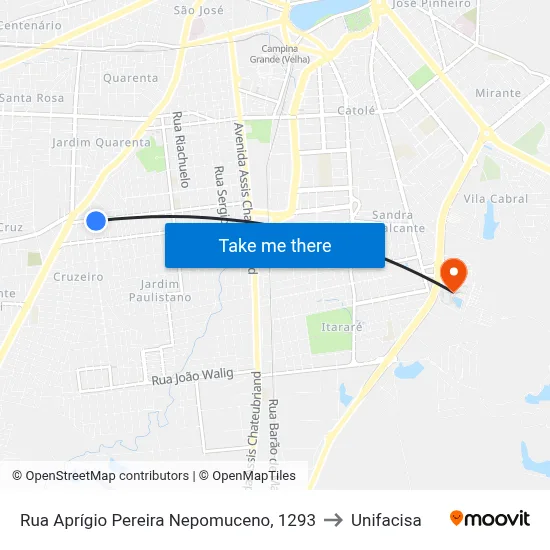Rua Aprígio Pereira Nepomuceno, 1293 to Unifacisa map